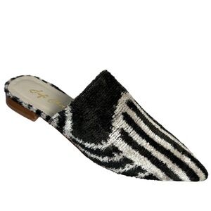 Sufi Shoes black white tapestry woven pointed mule slides slip on flat‎ loafer